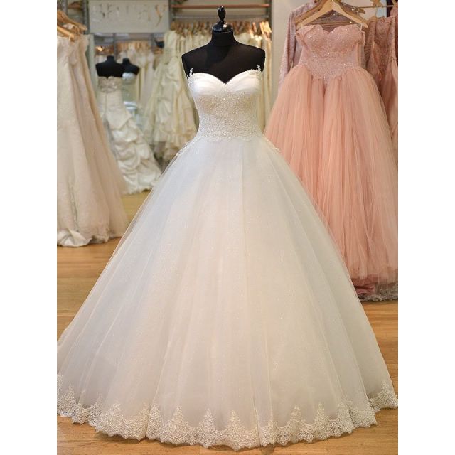 Brautkleider Prinzessin-Stil mit Spitze und Tüll in Glitzer und Herzausschnitt