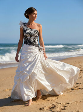 Brautkleider A-Linie Taft Schwarze Spitze Modell Selma