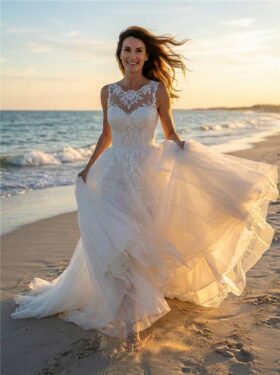 Brautkleider A Linie Spitze Tüll Modell Simona