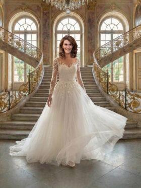 Brautkleider Elfenbein A -Linie Spitze Modell Leonora