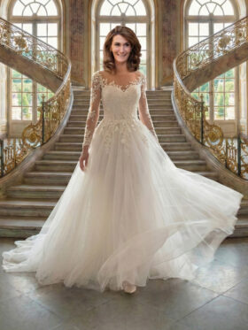 Brautkleider Elfenbein A -Linie Spitze Modell Leonora