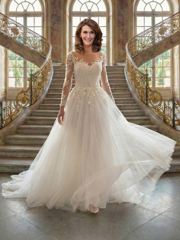 Brautkleider Elfenbein A -Linie Spitze Modell Leonora