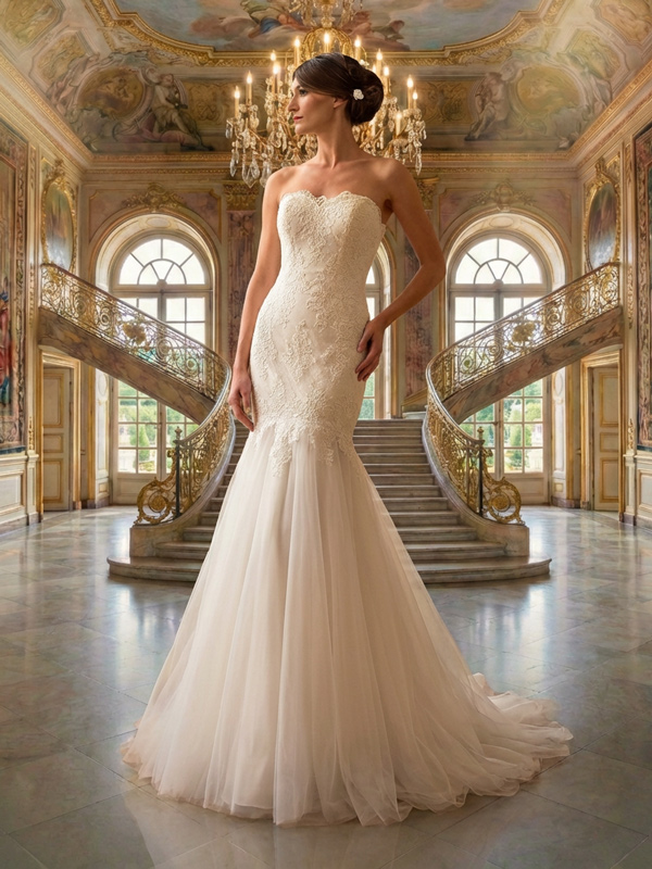 Brautkleider Meerjungfrauen-Stil Spitze Creme Modell Elle