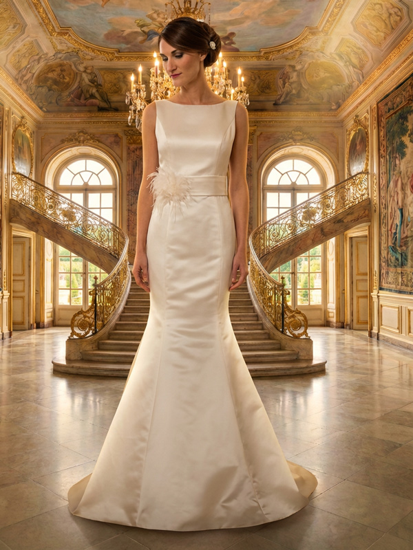 Brautkleider Meerjungfrauen-Stil Satin Creme Modell Janna