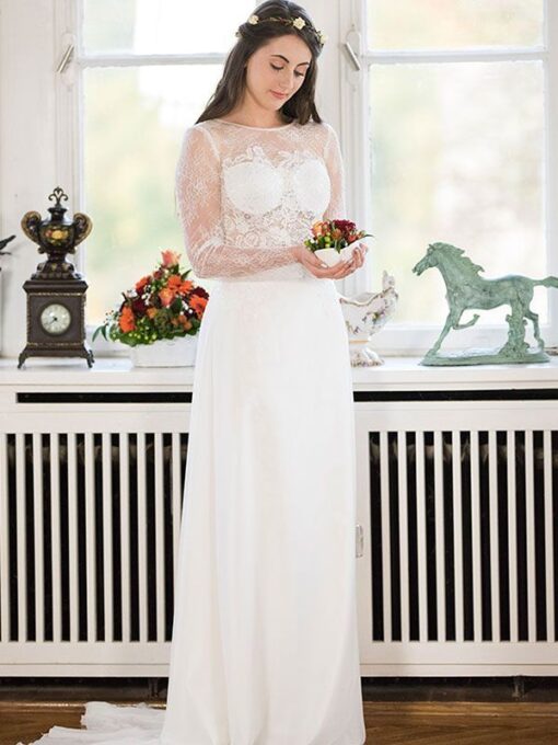 Standesamtkleid Creme Lang Spitze Modell Angélique - Image 2