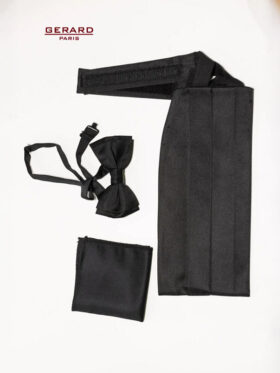Schwarzes Kummerbund-Set mit Fliege und Einstecktuch – festliches Herrenaccessoire